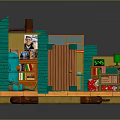 Cartoon Room Scene With Green Walls Bookshelf TV Colorful Bedspread And Wooden Floor