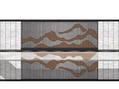 Modern Feature Wall Design With Wavy Brown Patterns And Wooden Lattice Details 3d model