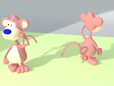 Cute Pink Monkey Game And Movie Character In Cartoon 3D Model Design With Two Views 3d model