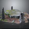 Wooden Tree Stumps And Moss Covered Stone Platform With Natural Texture Decorative Ground