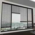 Modern Window Blinds In Living Interior With River View Floor Lamp And Chair