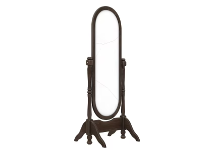 Vintage Dark Brown Wooden Floor Mirror With Carved Stand And Tripod Base 3d model