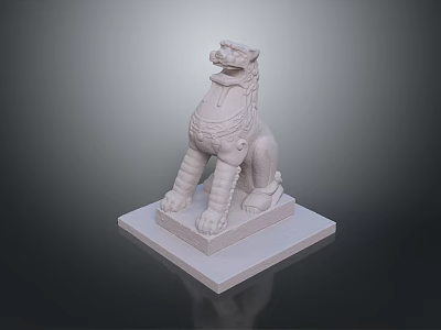 Traditional Marble Stone Lion Statue With Intricate Carved Details On Square Base 3d model