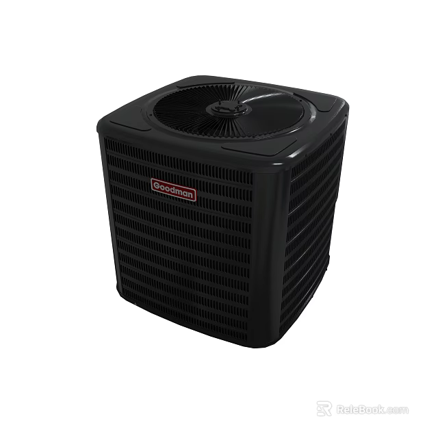 Goodman Black Outdoor Air Conditioner Condenser Unit With Square Design And Grille Fan 3d model 
