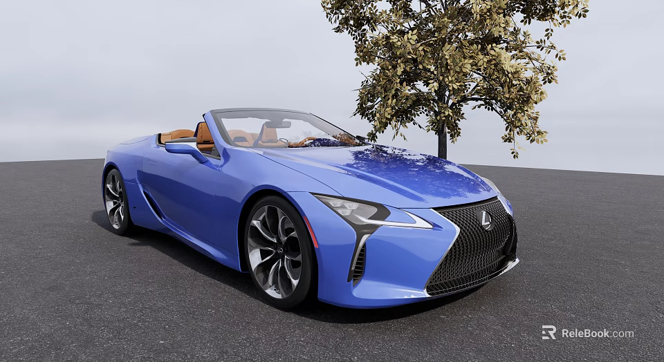 Modern Blue Lexus Convertible With Orange Interior Parked Near Tree 3d model 