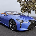Modern Blue Lexus Convertible With Orange Interior Parked Near Tree