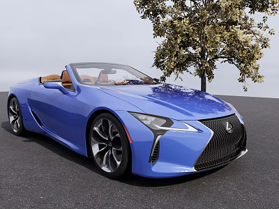 Modern Blue Lexus Convertible With Orange Interior Parked Near Tree 3d model
