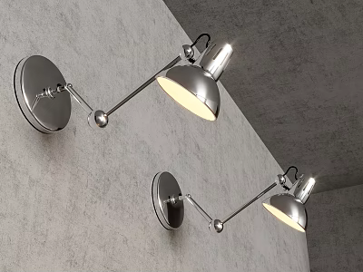 Modern Metal Wall Lamps With Adjustable Arms Illuminated On Grey Wall 3d model