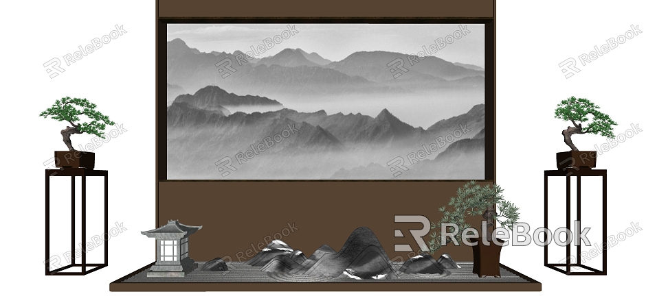 New Chinese landscape sketch gardening sketch background wall model