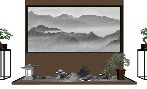 New Chinese landscape sketch gardening sketch background wall 3d model