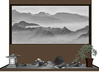 New Chinese landscape sketch gardening sketch background wall 3d model