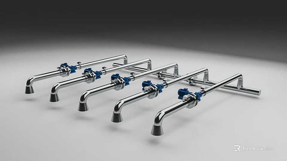 Industrial Metal Pipes Arranged With Blue Valves In Orderly Configuration 3d model 