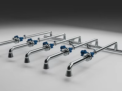 Industrial Metal Pipes Arranged With Blue Valves In Orderly Configuration 3d model
