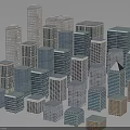 Modern Architecture Models With Various Heights Designs In Blue White Beige Arranged On Flat Surface