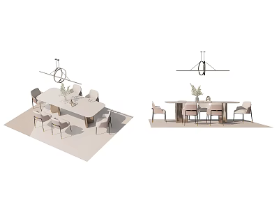 Elegant Modern Dining Table Set Interior With Chandelier Chairs And Vase 3d model