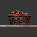 Crispy Fried Chicken in Wicker Basket with Red White Checkered Paper and Fresh Herbs