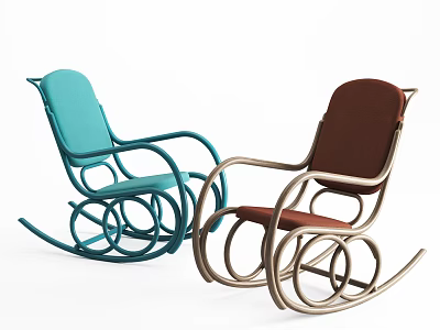 Teal and Brown Rocking Leisure Chairs with Metal Frame and Modern Design 3d model
