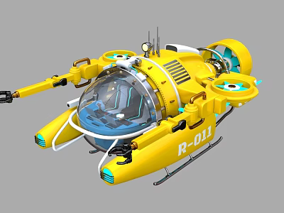 Yellow Deep Sea Submersible R011 With Transparent Cockpit And Mechanical Arms 3d model