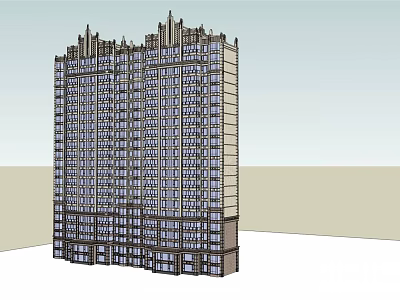 High Rise Residential Building With Decorative Top And Multiple Glass Windows Exterior 3d model