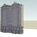 High Rise Residential Building With Decorative Top And Multiple Glass Windows Exterior