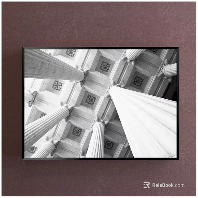 Black And White Landscape Painting Featuring Classical Columns Upward View Square Motifs Symmetrical Geometry 3d model 