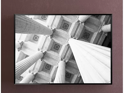 Black And White Landscape Painting Featuring Classical Columns Upward View Square Motifs Symmetrical Geometry 3d model