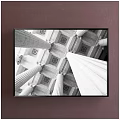 Black And White Landscape Painting Featuring Classical Columns Upward View Square Motifs Symmetrical Geometry