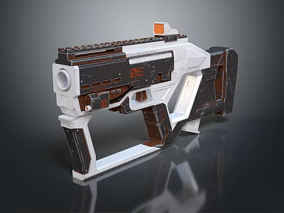 Futuristic Sci Fi Gun With White Black Orange Accents Sight Barrel And Sleek Design 3d model