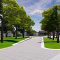 Modern Sales Office Building With Curved Architecture Landscaped Square And Signature Column