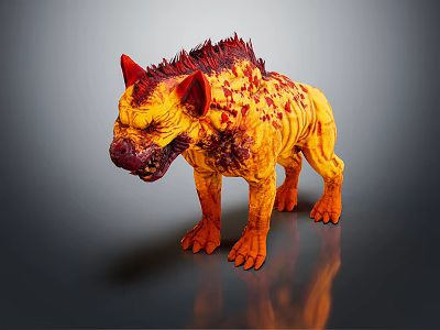 Detailed Fierce Hyena Character With Yellow Red Flaming Spotted Texture 3d model
