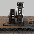 Vintage Industrial Mechanical Equipment With Large Wheel Gears Metal Frame And Wooden Crates