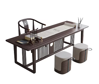 Chinese Style Desk and Chair Stool Desk and Chair 3d model
