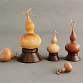 Gourd Shaped Decorative Ornament Set With Wooden Base And Various Sizes