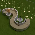 Curved Beige Sofa Coffee Table Set With Green Grass And Star Lights Night Sky Background