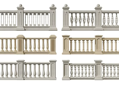Various Classic Decorative Fence Designs With Stone Balusters And Ornate Posts 3d model