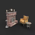 Elegant Marble Fireplace With Clock Candle Holders Yellow Armchair Side Table And Floor Lamp
