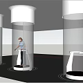 Smart Machines With Silver Cylindrical Bodies And Hexagonal Interactive Platform In Modern Setting 3d model