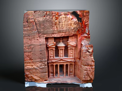 Cartoon Style Ancient Rock Carved Temple Facade in Petra Jordan with Intricate Architectural Details 3d model