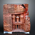 Cartoon Style Ancient Rock Carved Temple Facade in Petra Jordan with Intricate Architectural Details