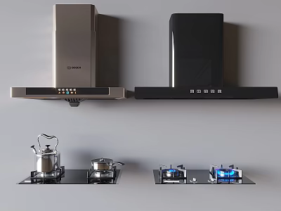 Range Hood Gas Stove Kitchenware Hood Stove Milk Pot Kettle 3d model