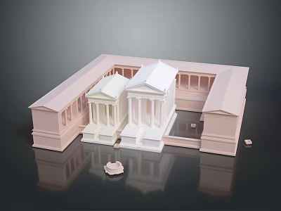 Detailed Classical Architecture Model With Symmetrical Columned Portico And Stone Steps 3d model