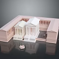 Detailed Classical Architecture Model With Symmetrical Columned Portico And Stone Steps