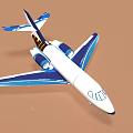 White And Blue Airplane Model With Detailed Wings Tail And Engines On Brown Background