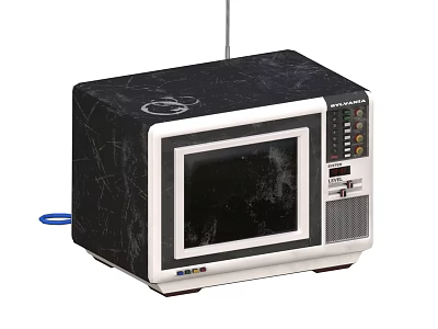 Vintage Television With Black Marble Casing White Frame Antenna And Control Buttons 3d model