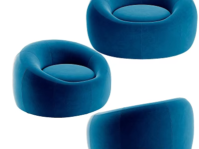 Stylish Round Blue Velvet Upholstered Single Sofa For Cozy Modern Home Living Space Decoration 3d model
