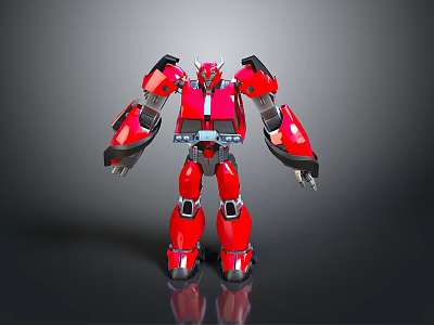 Red Mechanical Robot Game Movie Character With Horns And Armored Body In Standing Pose 3d model