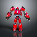 Red Mechanical Robot Game Movie Character With Horns And Armored Body In Standing Pose