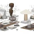 Stylish Decorative Ornament Set With Table Lamps Vases Trays Bowls And Books