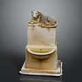 Lion Statue Lying On Top Of Stone Fountain With Basin And Base