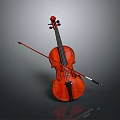Traditional Brown Violin With Wooden Bow And Classical Musical Instrument Design